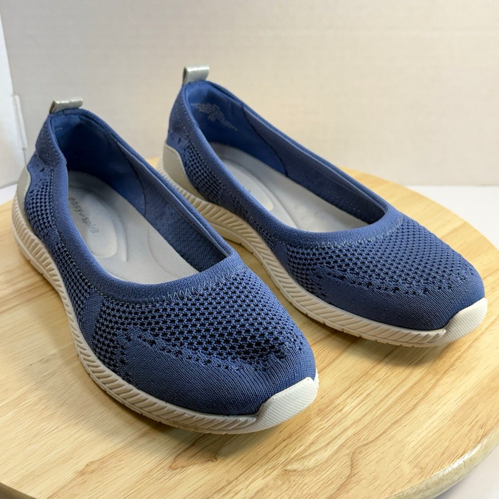 Easy Spirit Glitz 2 Blue Knit Slip On Walking Shoes Flats Women Size 9W Wide EUC